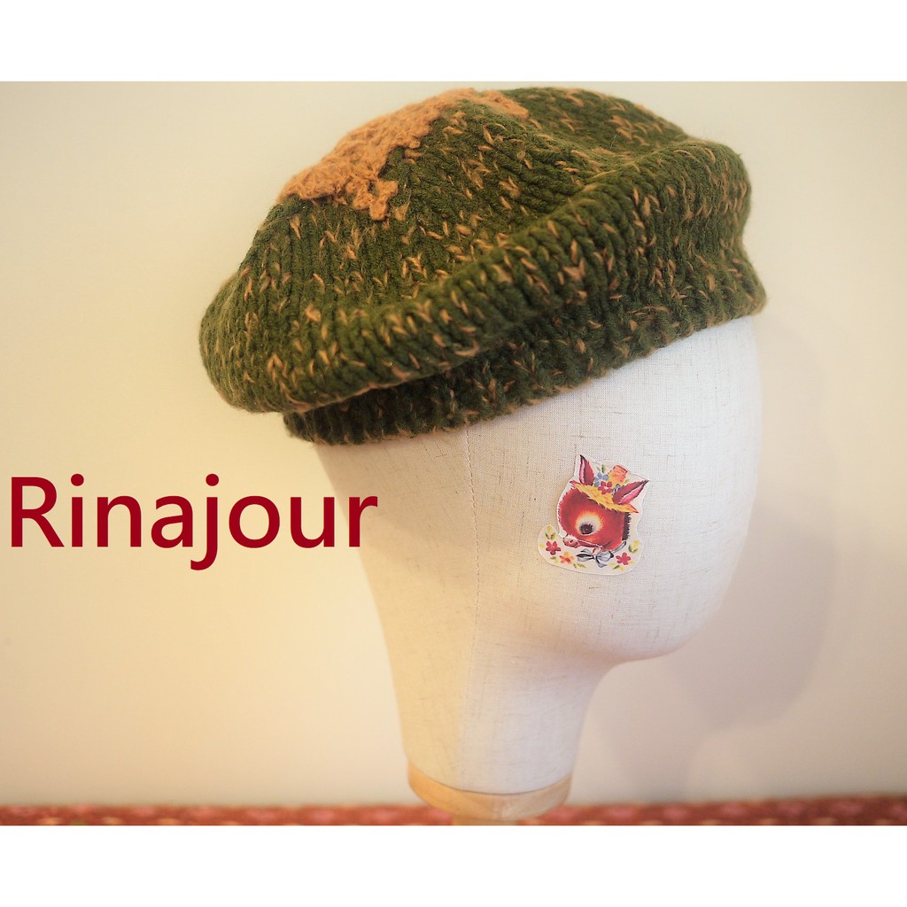 Rinajour】帽🍑綠x橘毛線貝蕾帽畫家帽| 蝦皮購物