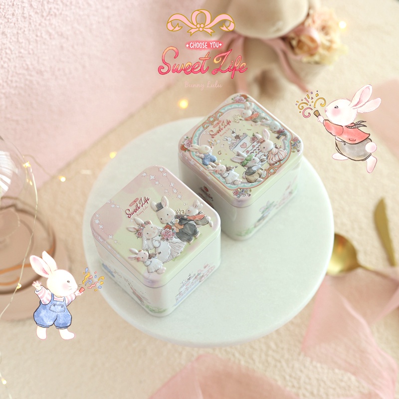 現貨】【馬口鐵盒】兔子立體浮雕小正方盒喜糖盒子創意鐵盒糖果結婚盒