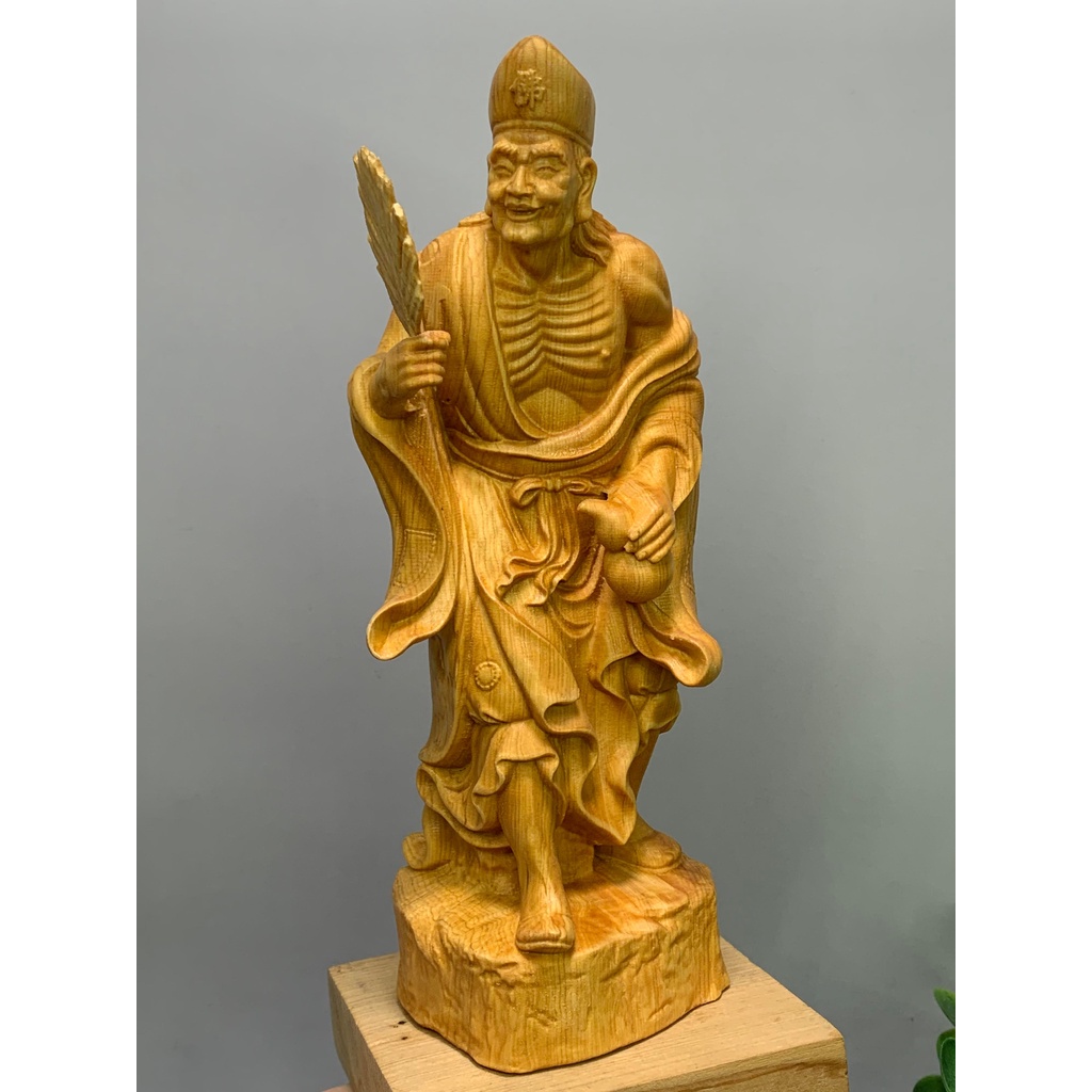 台灣現貨精雕天然原木崖柏木活佛濟公佛像木雕供奉居家擺件擺飾