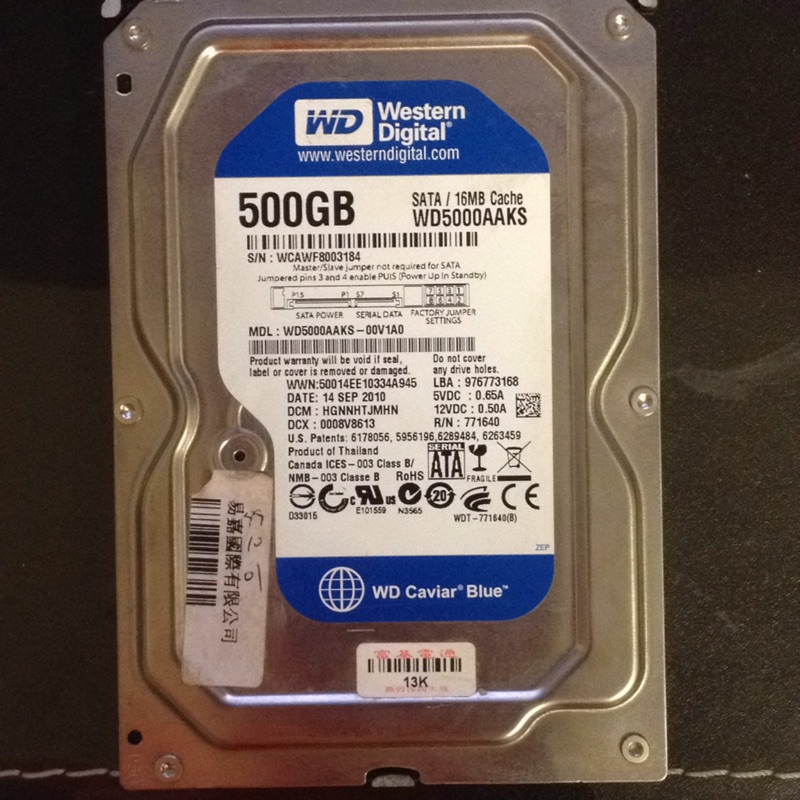 WD WD5000AAKS 500GB Sata 16mb 藍標 桌上型電腦硬碟 | 蝦皮購物