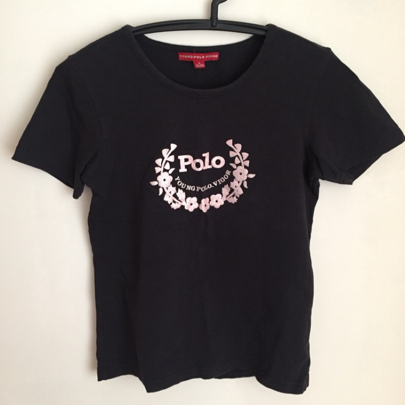 [二手衣］Young Polo Vigor 黑色LOGO短袖上衣T恤 女童裝