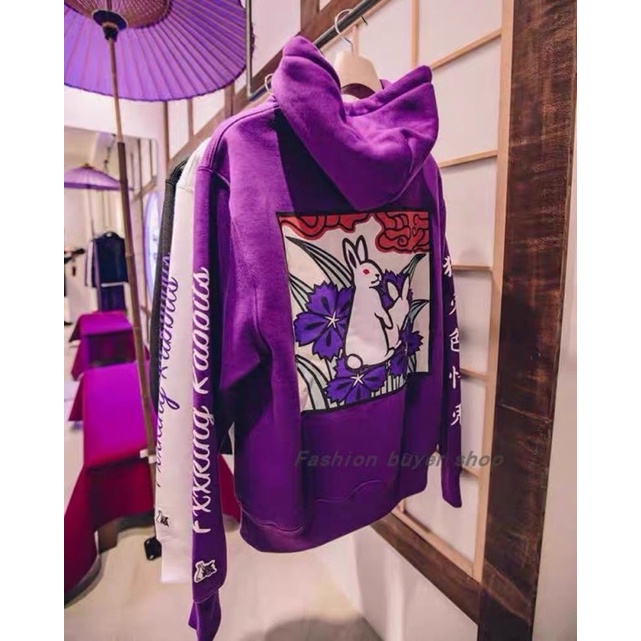日本代購FR2 HODDIE 京都 色情兔 撫子刺繡 刷毛 連帽長袖T恤 兔子 紫/黑/白 紫色 帽T