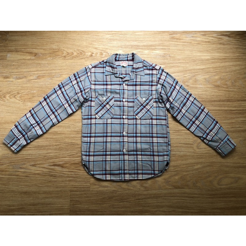 美品FREEWHEELERS FURTHER Flannel Work Shirt厚磅灰藍格紋法蘭絨工作