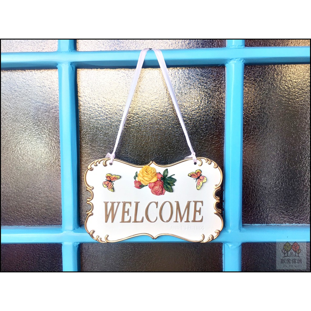 波麗製歡迎光臨掛牌 立體金邊 Welcome玫瑰花蝴蝶歡迎光臨掛飾掛牌 迎賓壁貼標示牌戶外門口佈置品牆壁裝飾品 | 蝦皮購物
