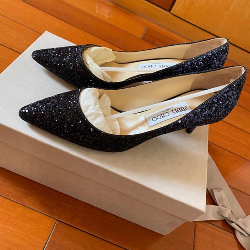 (9.5成新專櫃正品) Jimmy choo romy 60 black/navy 黑藍亮片漸層高跟鞋