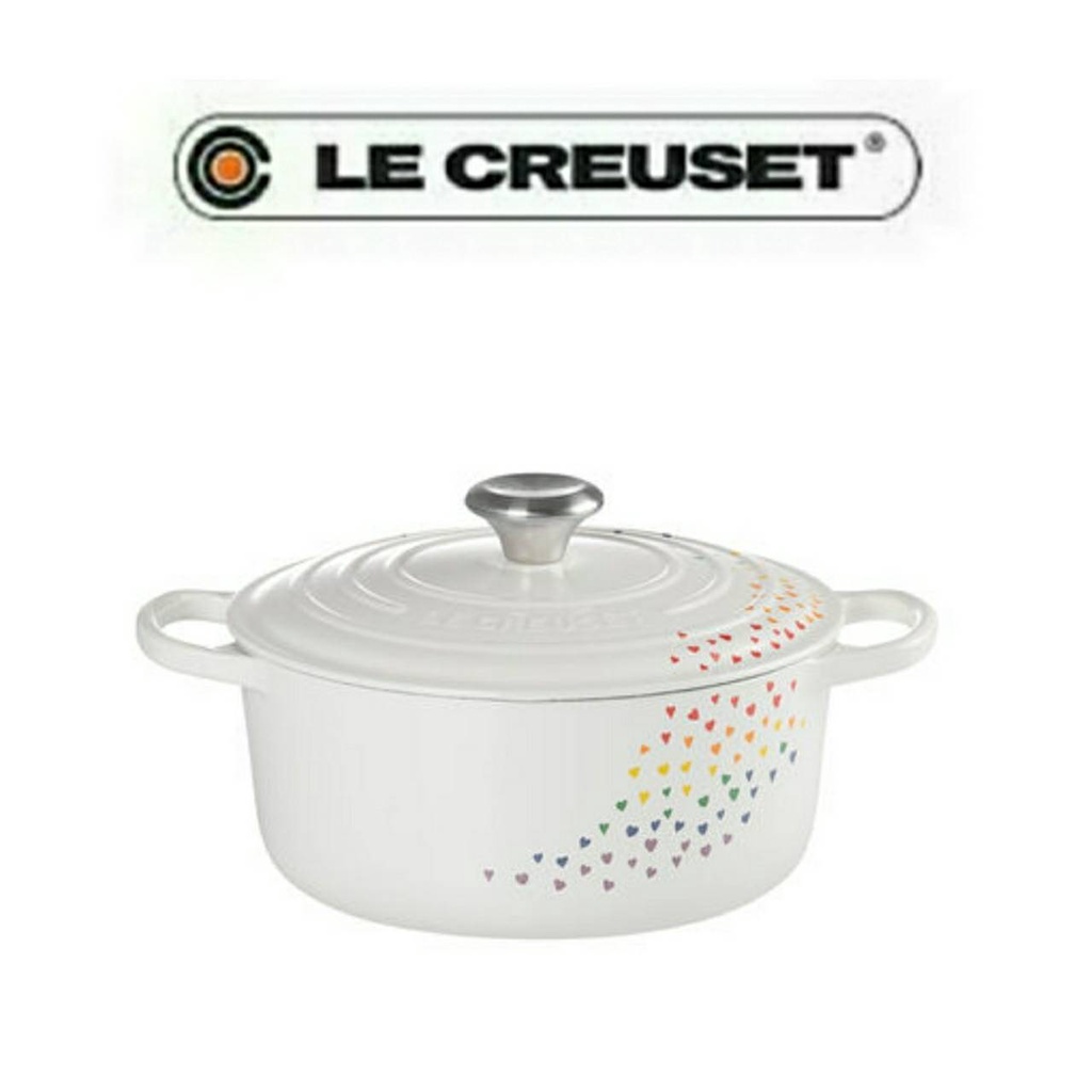 海外代購 免運 Le Creuset 24cm/圓鍋/彩虹/小愛心/白珐瑯/繽紛愛心白/非媽咪鍋/白/愛心/愛心鍋