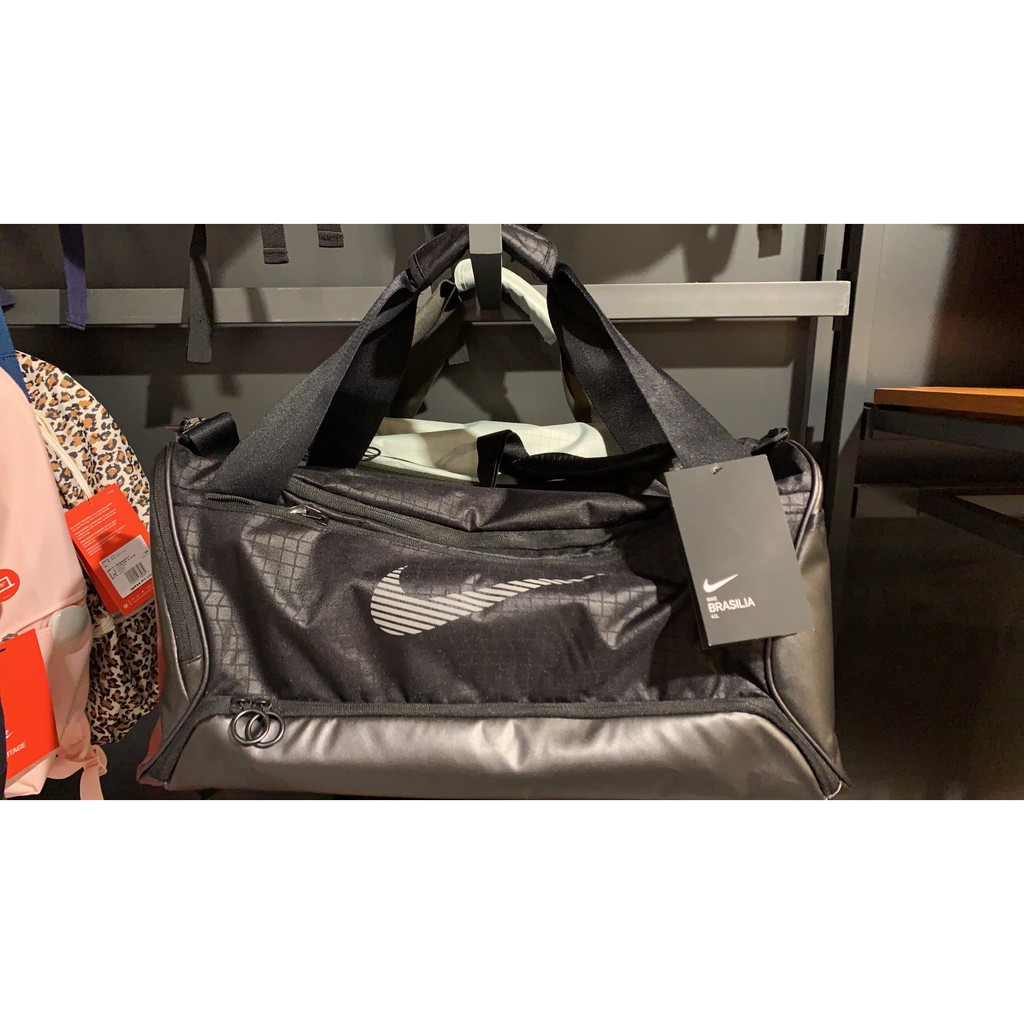 Nike 行李袋Training Duffel Bag 防撕裂尼龍材質防潑水鞋袋夾層黑銀