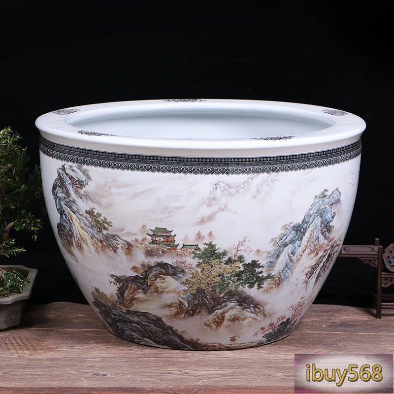 免運到府陶瓷魚缸蓮花釭金魚荷花釭水養釭陶瓷大缸水缸荷花缸酒店飯店魚