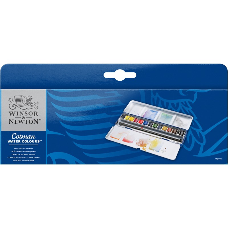 Product image 英國 WINSOR&NEWTON 溫莎牛頓 Cotman 塊狀水彩 (12色) 藍鐵盒 0390453