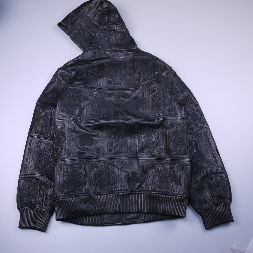 全新正品限量16fw Supreme court cards hooded leather jacket 撲克