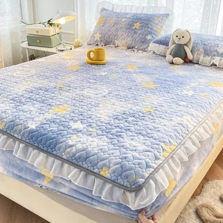 法蘭絨床包 床包組 花邊牛奶絨床罩三件組 珊瑚絨床包單件 加厚加棉床單 防滑固定 床單 床包 雙人床包 單人床包 枕頭套