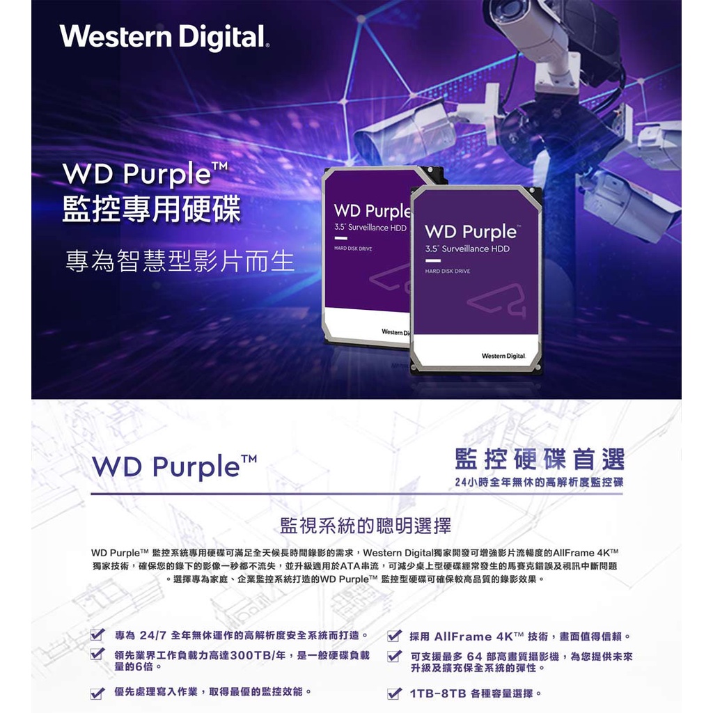 WD【紫標】4TB 3.5吋監控硬碟(WD40PURZ) | 蝦皮購物