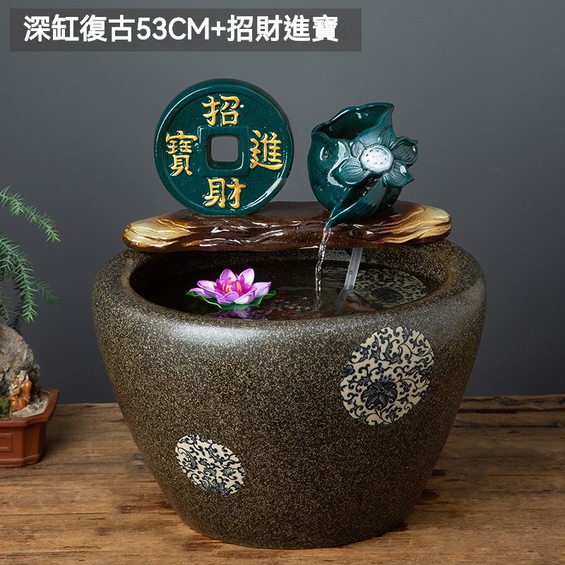 荷花缸金魚缸陶瓷循環泵水缸特大養魚缸景德鎮酒店過濾造景加濕門麵招財