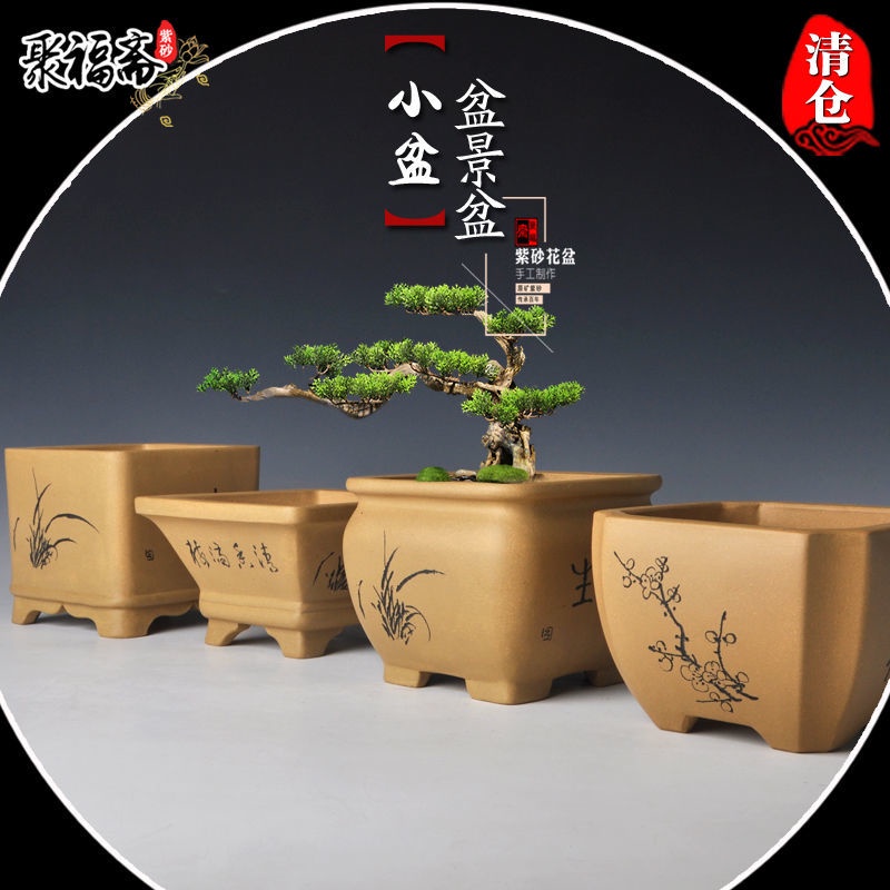 ins現貨》宜興紫砂花盆小號微型盆景盆馬槽四方菖蒲多肉盆栽花盆