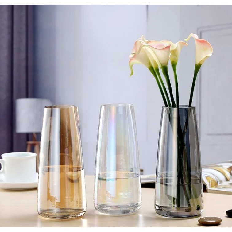現貨透明玻璃花瓶輕奢描金透明玻璃花瓶干花客廳花器擺件裝飾創意簡約 