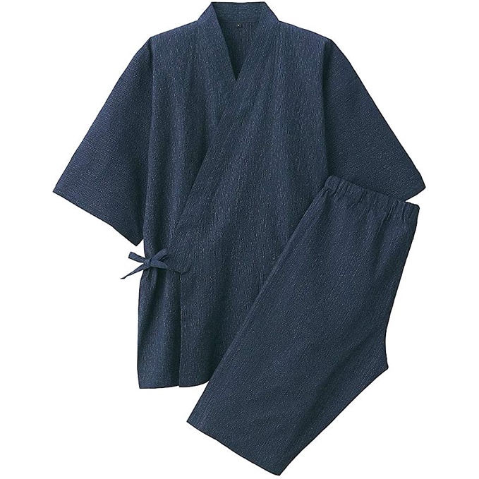 【EM】無印良品MUJI日本男士有機綿細褶紋織甚平（暗藍）