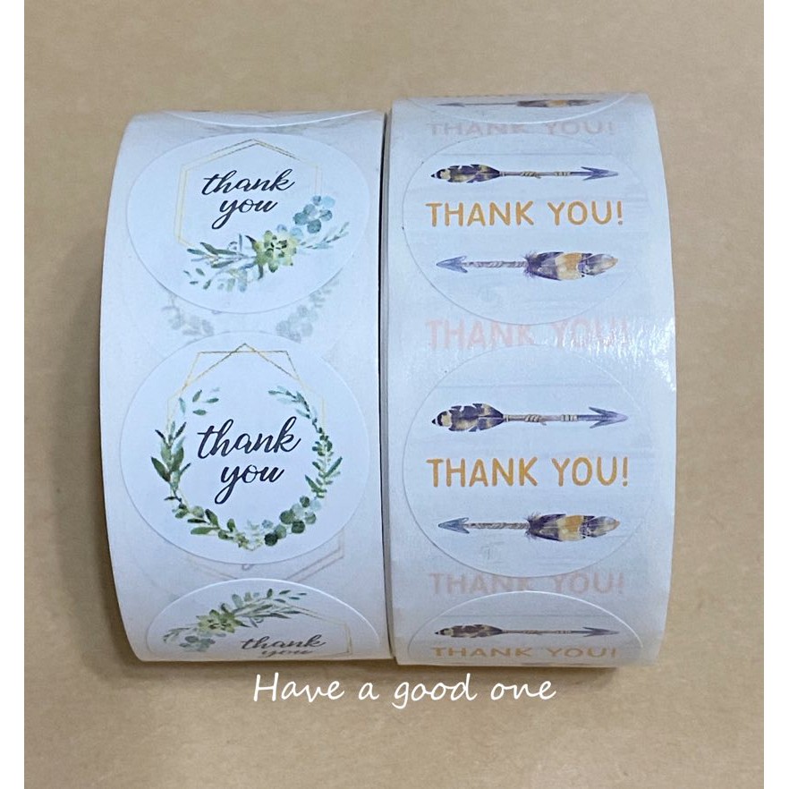 Thank You貼紙 500張 一捲 質感 謝謝貼紙 葉子 羽毛 文青風格 封口貼 包裝素材 台灣出貨 | 蝦皮購物