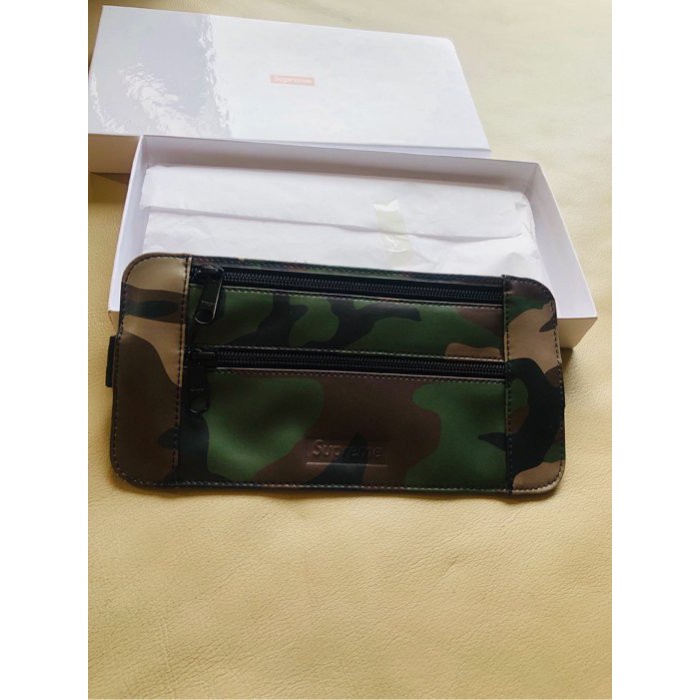 保證全新正品SUPREME LEATHER WAIST POUCH SS19 迷彩皮革腰包肩包