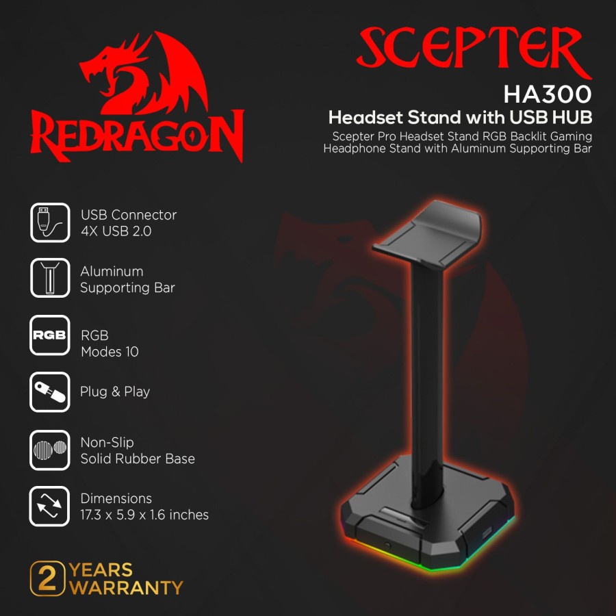 REDRAGON 耳機支架帶 USB HUB RGB SCEPTER HA300 | 蝦皮購物