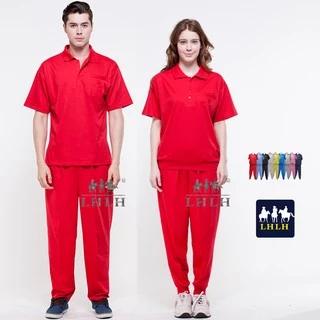 紅色 休閒服套裝 工作服 短袖 男生 女生 Polo衫 (台灣製)
