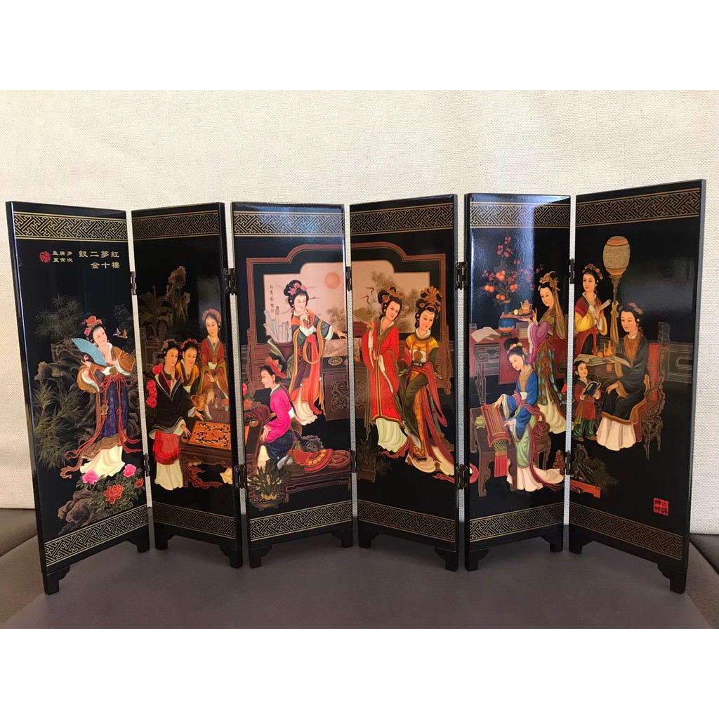 中國風仿古小屏風/紅樓夢金陵十二釵/中國風特色漆畫擺件| 蝦皮購物
