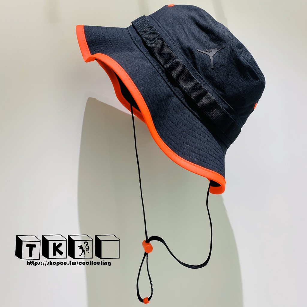 TAKAO打狗] NIKE JORDAN 漁夫帽黑色橘邊鐘型帽遮陽帽基本款網布CT0236 