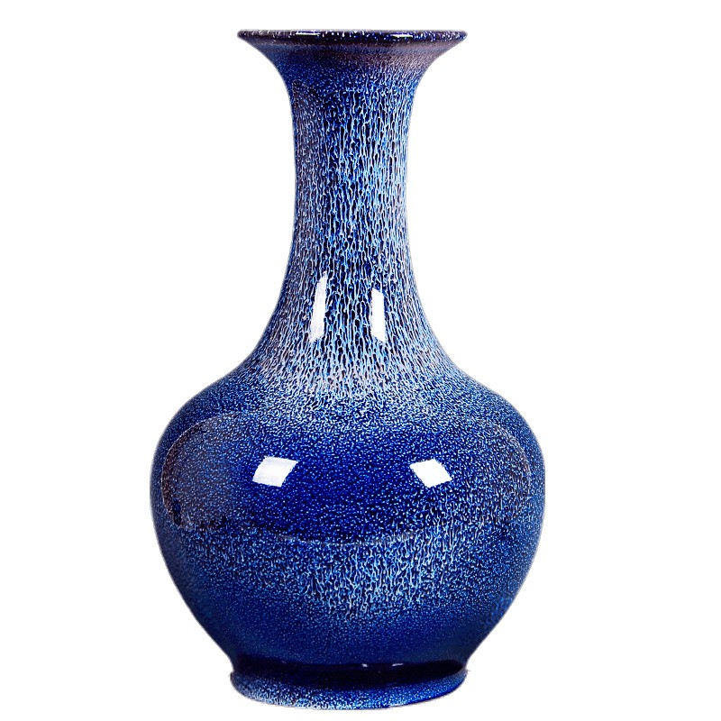 5Cgo【茗道】景德鎮陶瓷器創意花瓶乾插花擺件中式家居裝飾品客廳擺設藍 