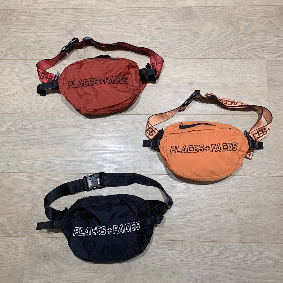 Places + Faces P+F Waist Bag經典Logo背帶腰包肩背包側背包帆布小包黑