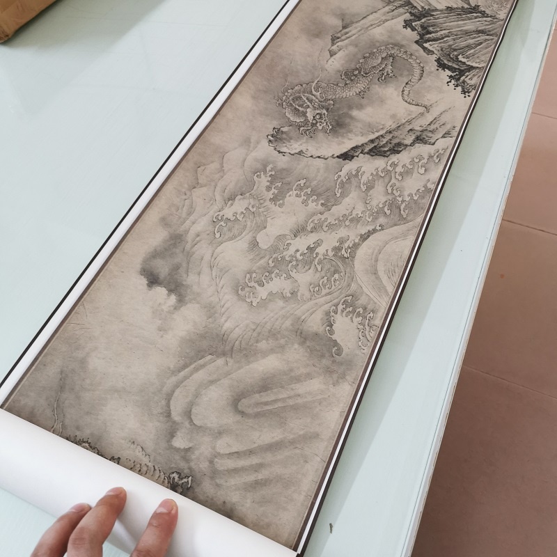 南宋陳容十龍圖國畫水墨真迹複製本絹布畫心手卷裝裱30X412CM