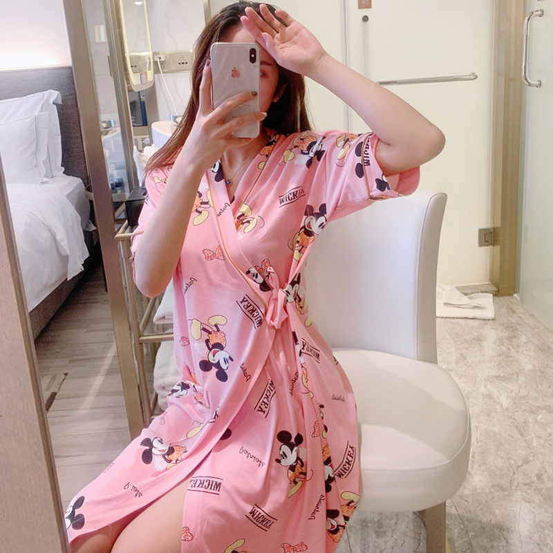 夏季短袖睡裙和服睡衣女浴衣日式系帶睡袍女春秋性感中長款浴袍薄| 蝦皮購物