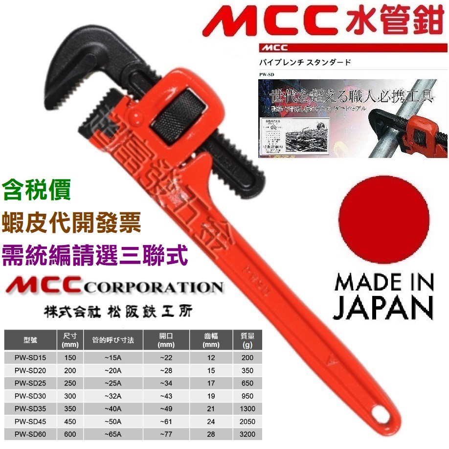 MCC パイプレンチ スタンダード 350 PW-SD35 - ドライバー、レンチ