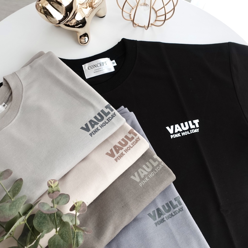 【KT USA】韓國!細絨布材質 VAULT 短Tee 短袖 短袖上衣 短袖 寬鬆 落肩 情侶 素T 小標 80048