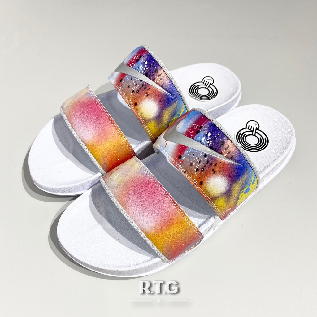 RTG】NIKE W OFFCOURT DUO SLIDE 拖鞋白色雲彩潑墨彩虹女鞋DJ4282-901