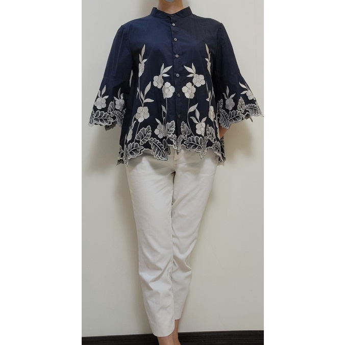 Loranzo 絕美撞色刺繡不規則下擺上衣 (幾乎全新) | 蝦皮購物