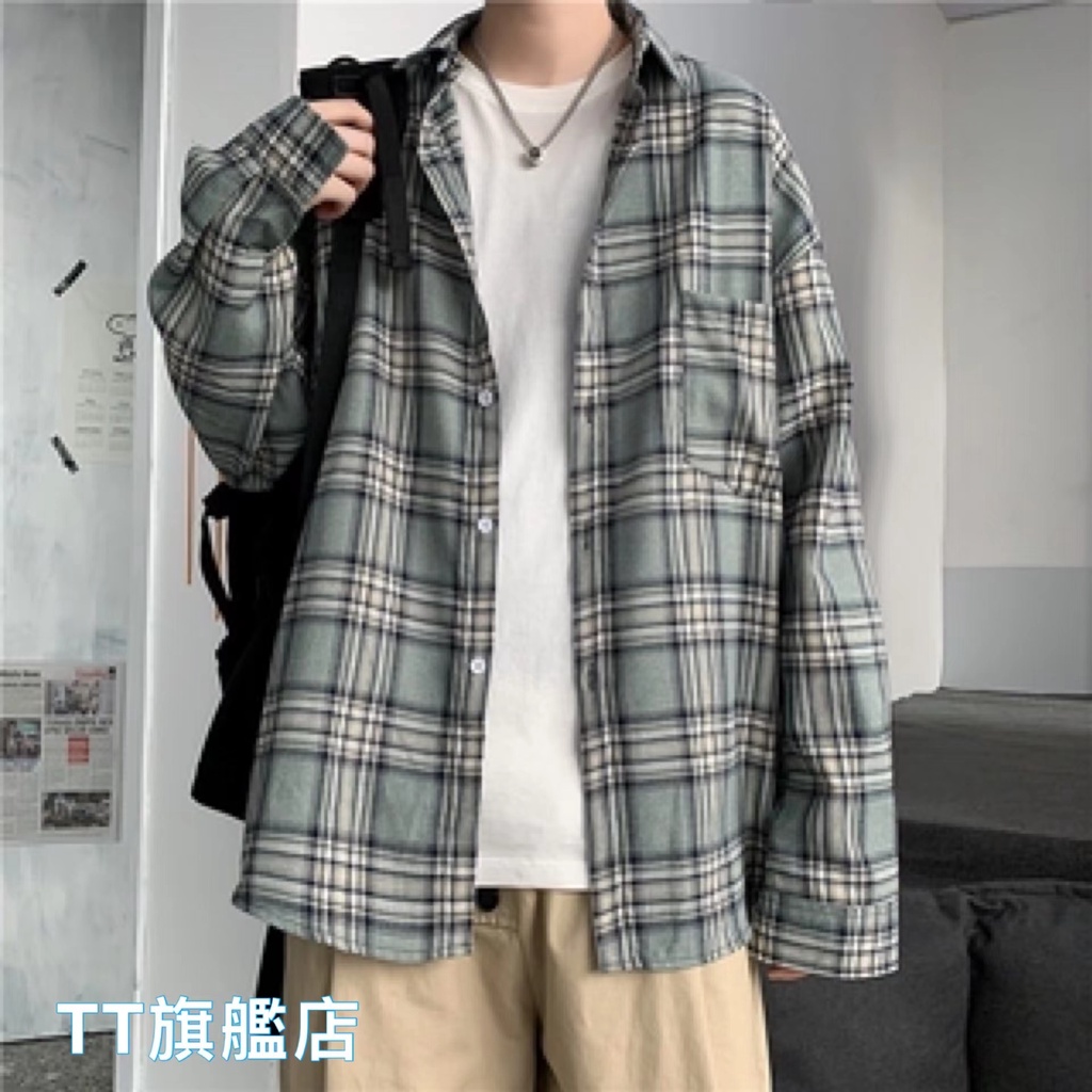 ［特價$169→$129］男裝薄格紋長袖襯衫 男女通用