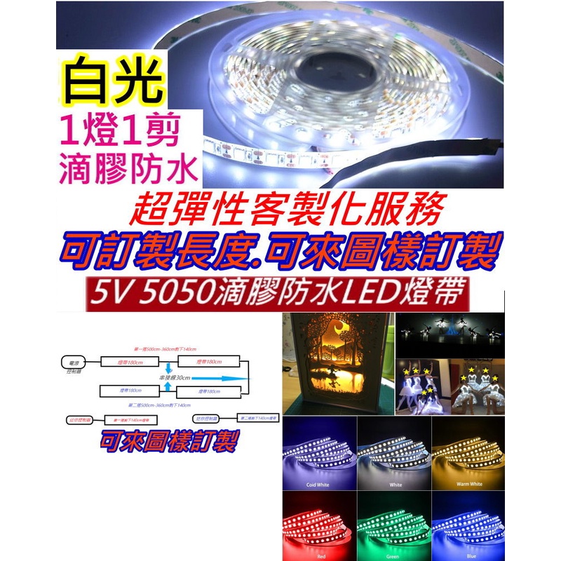 長度可訂制 滴膠/裸版 白光 5V電壓5050 LED燈帶【沛紜小鋪】LED燈條 軟條燈 USB燈 創意手工照明燈DIY | 蝦皮購物