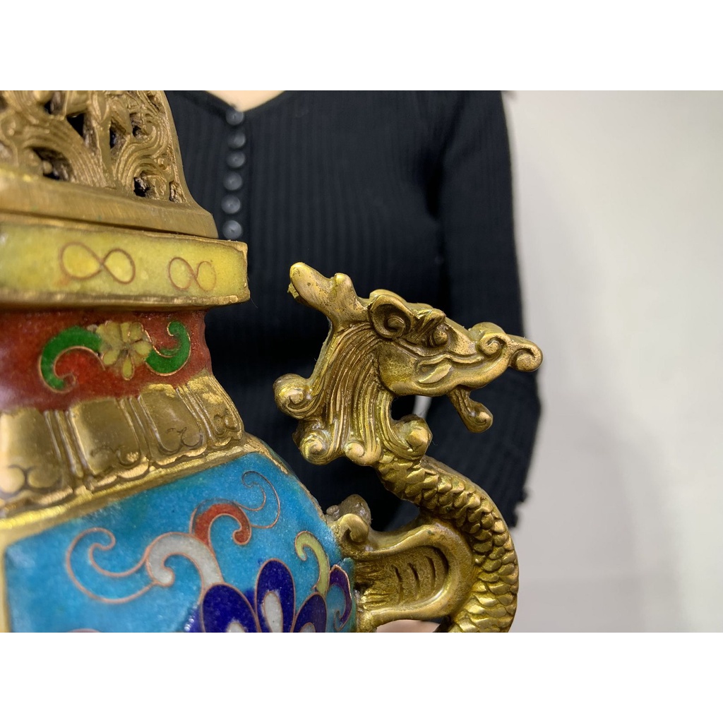 阿一藝品早期薰香爐景泰藍【神獸雙耳三足爐】掐絲琺瑯彩爐壁厚實 阿一藝品早期薰香爐景泰藍【神獸雙耳三足爐】掐絲琺瑯彩爐壁厚實