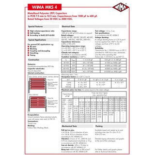 10 Condensatori WIMA MKS4 0.022uF (22nF) 1000V 5% Passo 15mm - Germania