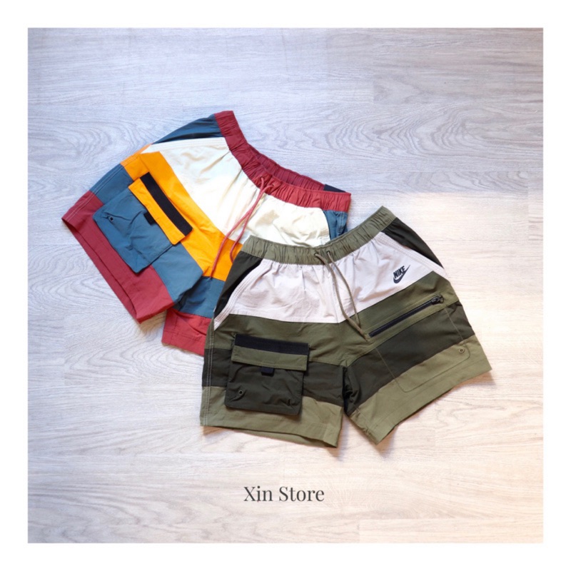 Xin Store🔹Nike NSW Pocket Shorts Logo 口袋工裝拼接短褲軍綠波希米