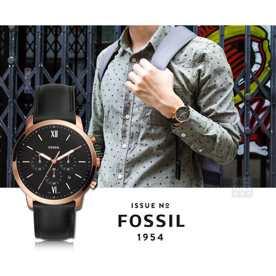 安安精品保證正品~FOSSIL 文青款計時的皮帶手錶(FS5381)-黑色面X黑色/44mm | 蝦皮購物