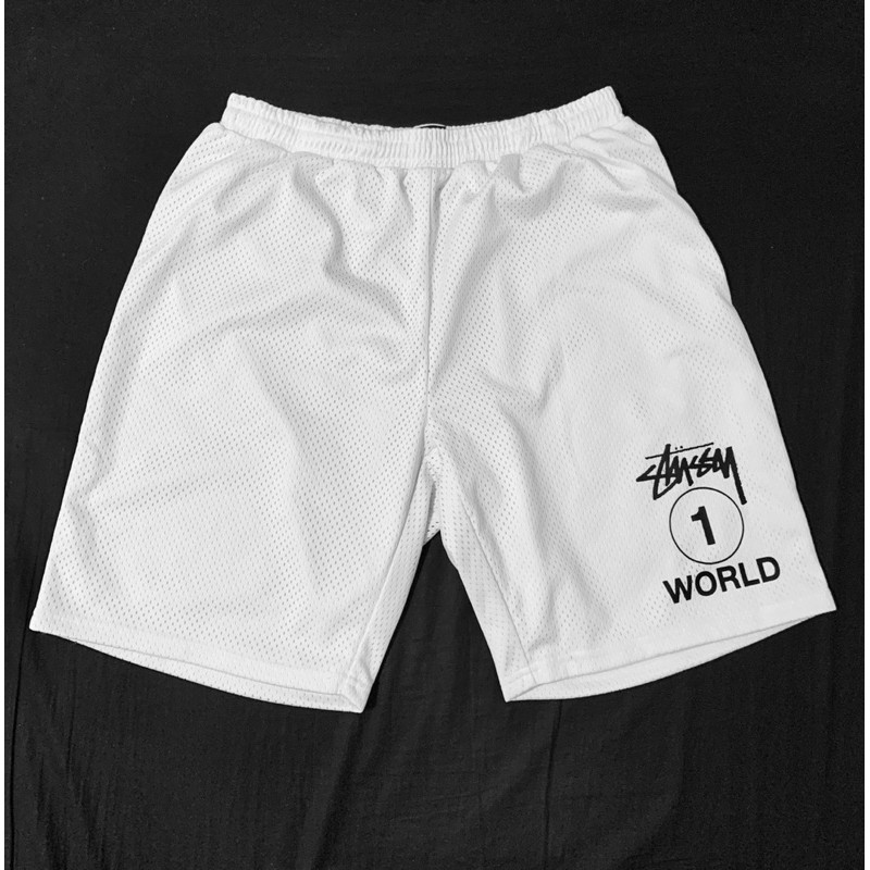 STUSSY one world mesh short 白籃球褲運動褲吸濕排汗網眼洞洞材質