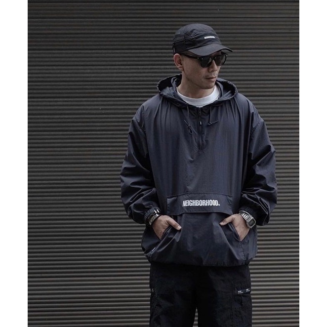 全新現貨黑色L號21SS NEIGHBORHOOD Anorak / N-JKT 連帽大LOGO 衝鋒衣