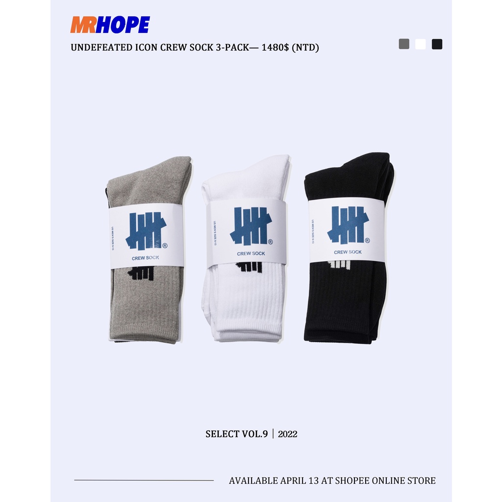 MR.HOPE】UNDEFEATED Icon Crew Sock , 3-Pack 厚底襪子三雙組合包