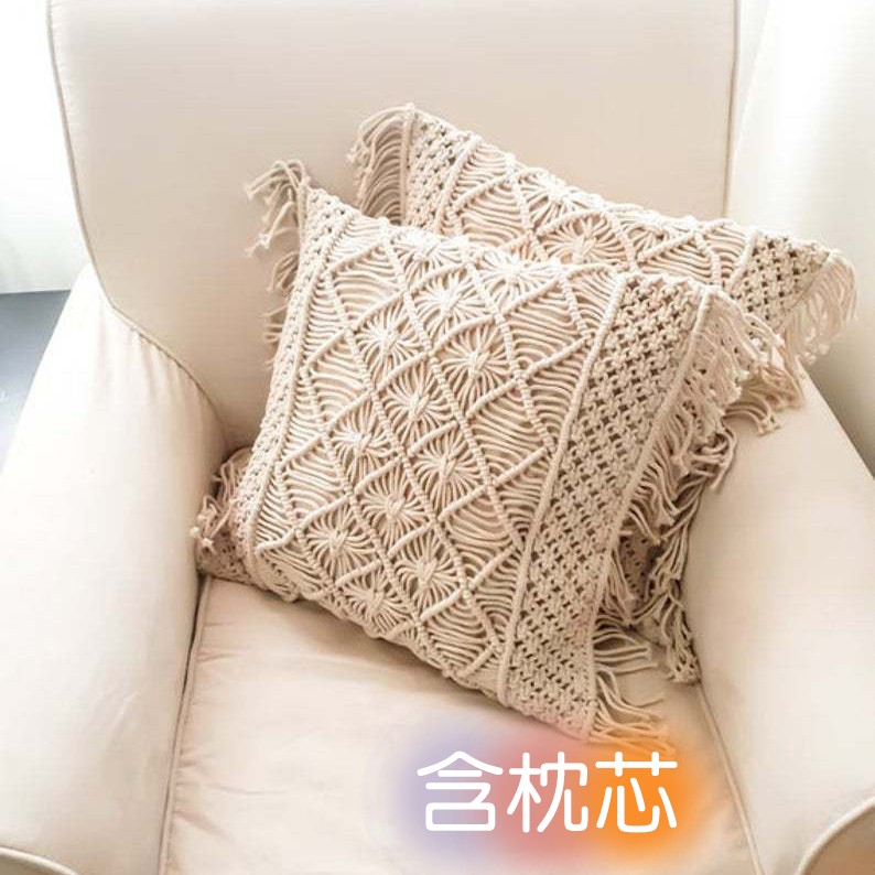 【D51】[Luying ] 波西米亞抱枕 編織抱枕 流蘇抱枕 抱枕 靠墊 手編抱枕 波希米亞 流蘇抱枕(枕套+枕芯) | 蝦皮購物