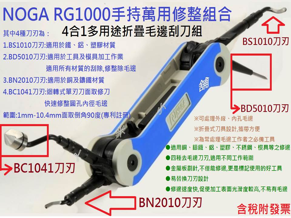NOGA RG1000 手持萬用修整組合刀具 以色列製4合1多用途折疊毛邊刮刀組 銅管刮刀 圓錐式毛邊刀 四合一刮刀組 | 蝦皮購物