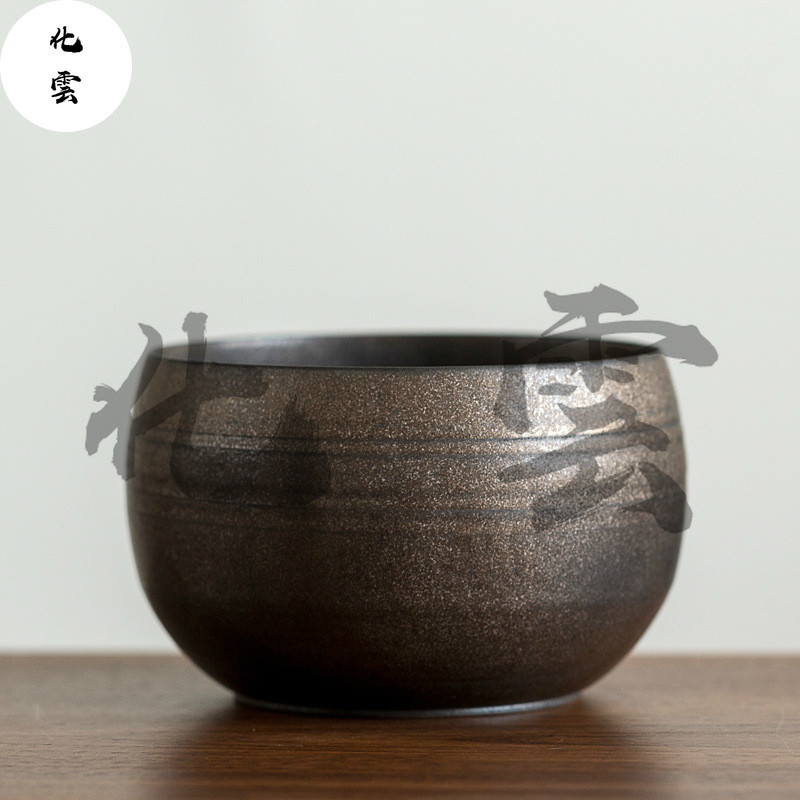 鎏金粗陶建水复古手工日式杯洗铁釉茶渣桶茶水盂陶瓷功夫茶道金具/393