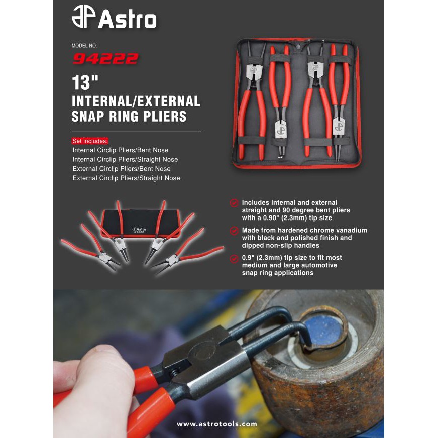 Astro Pneumatic 94222 13 4pc Large Internal/External Snap Ring Pliers Astro Pneumatic 94222 13 4pc Large Internal/External Snap Ring Pliers