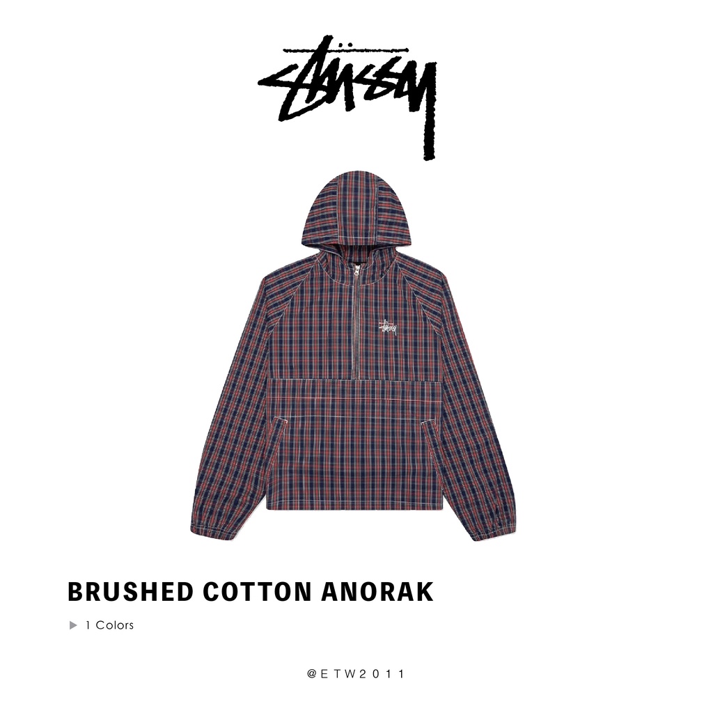 ☆ETW☆【台中店】STUSSY BRUSHED COTTON ANORAK 衝鋒外套格紋半拉鍊連