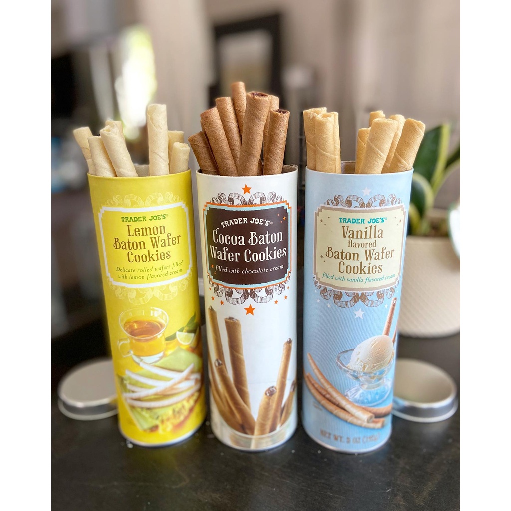 台灣現貨 Trader Joe`s Baton Wafer Cookies 脆笛酥 捲心酥 香草 巧克力 檸檬 蝦皮購物