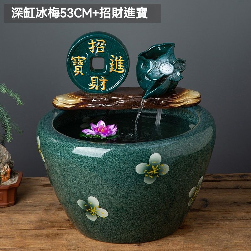 荷花缸金魚缸陶瓷循環泵水缸特大養魚缸景德鎮酒店過濾造景加濕門麵招財